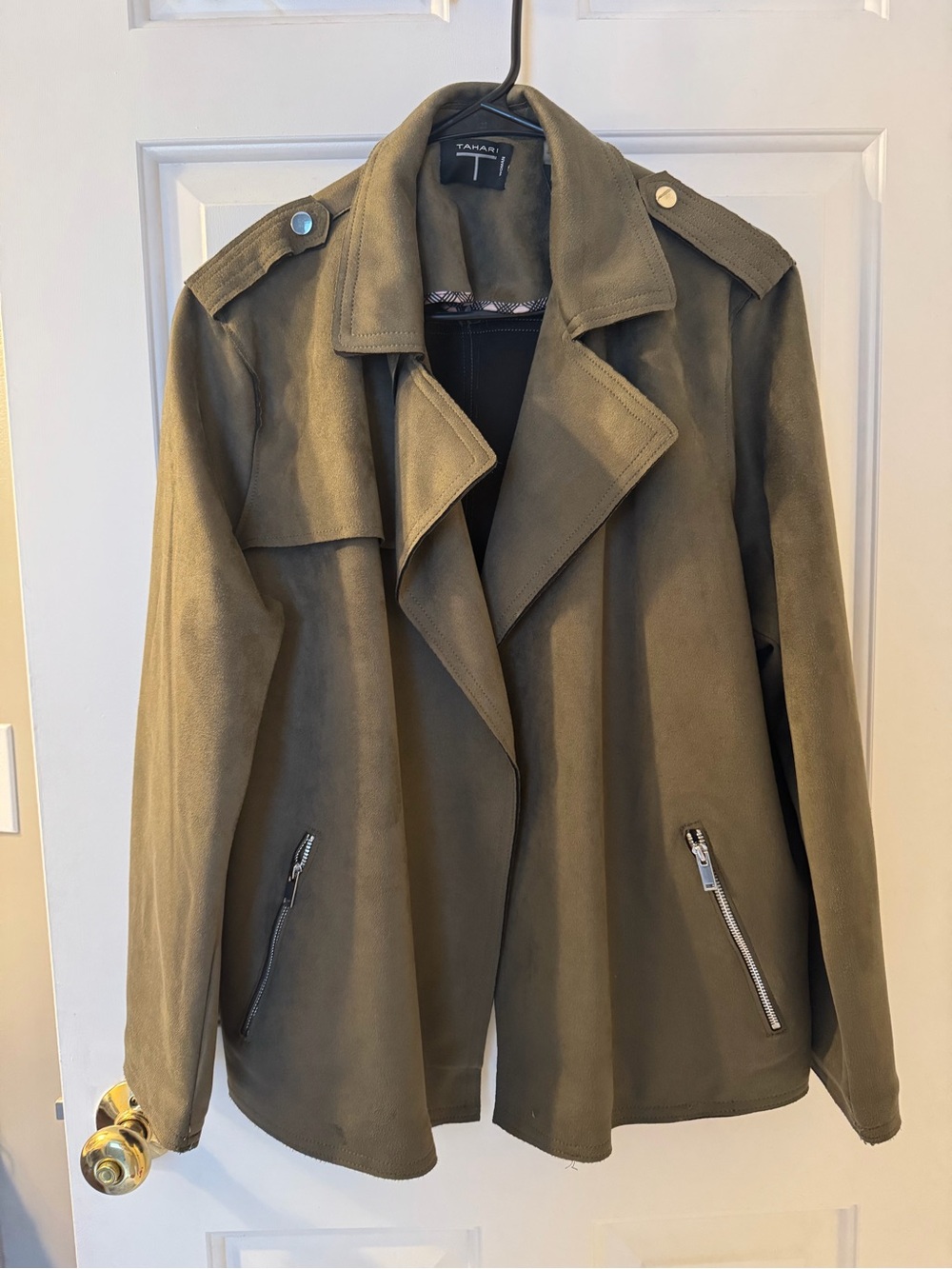 Tahari Olive Suede-Look Utility Jacket